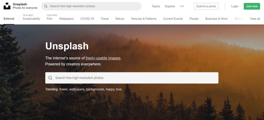 Unsplash Home Page