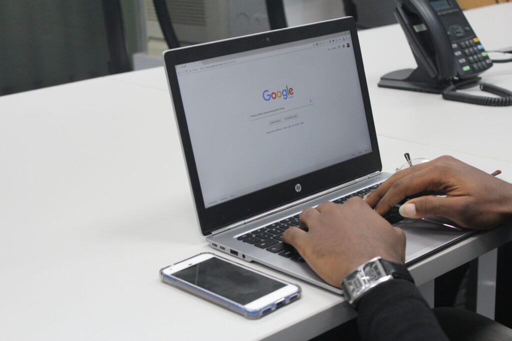 laptop with google on screen